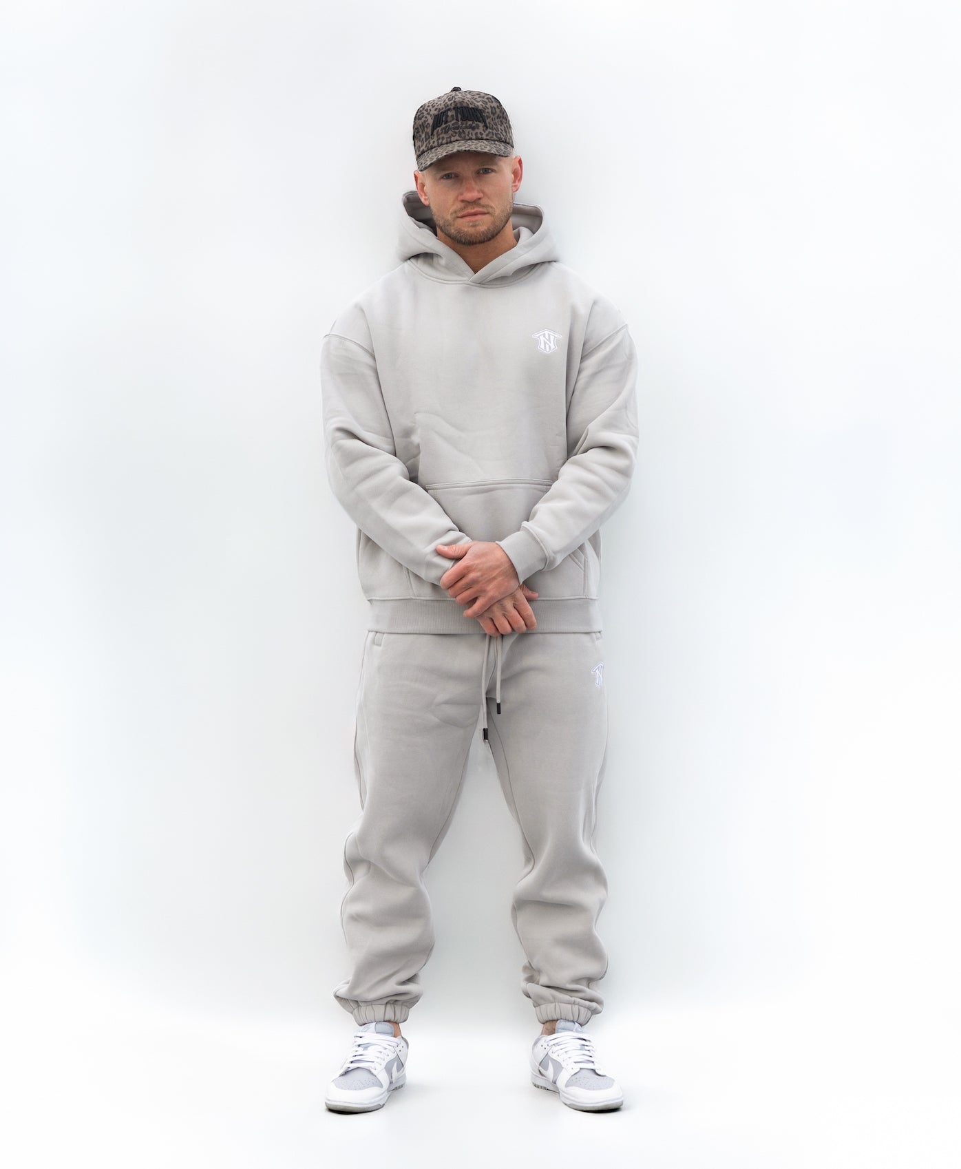 Not Today Icon Hoodie and Sweats set in Washed Grey, styled together